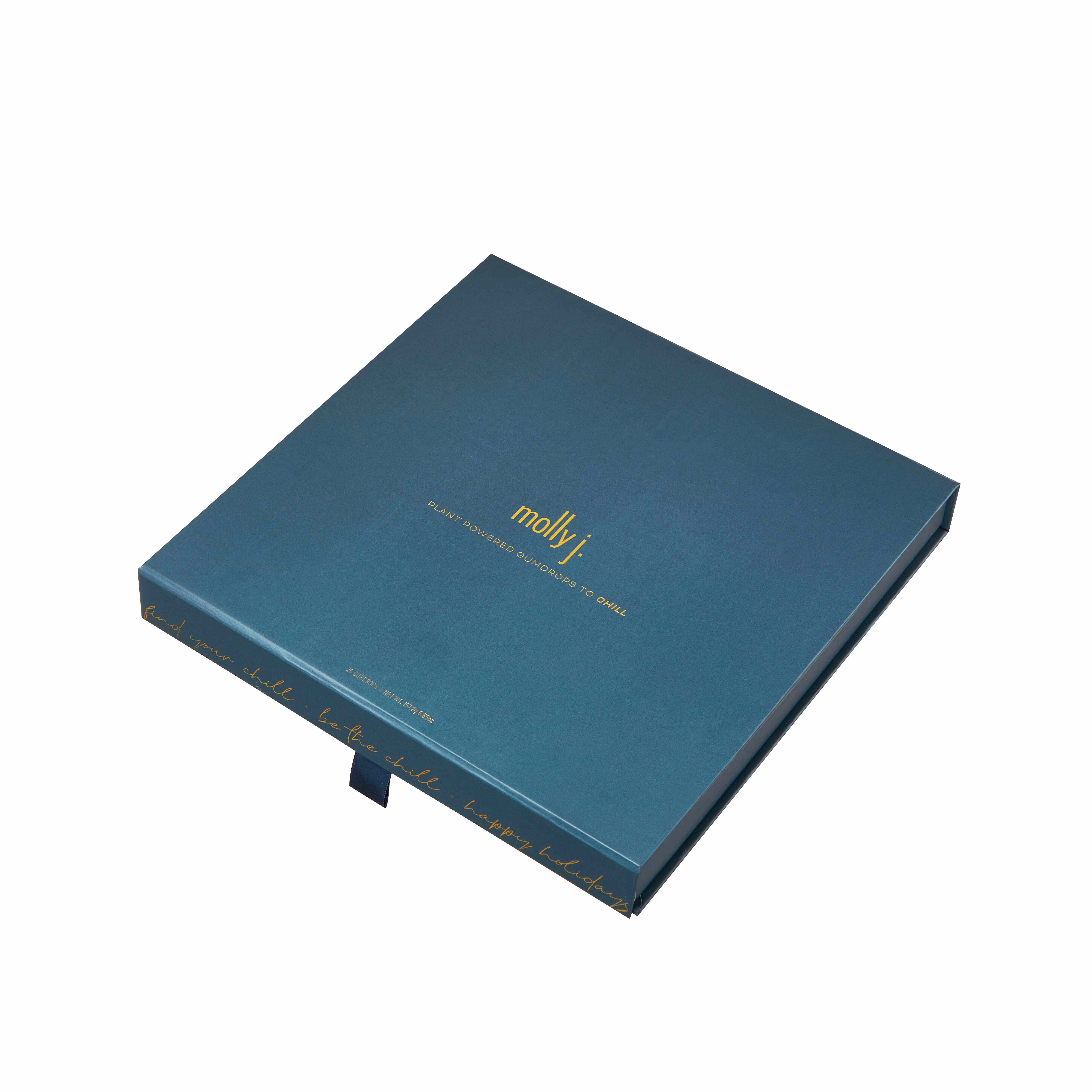 Blue Magnetic Rigid Book-Style Box with Ribbon Pull for Promotional & Gift Packaging