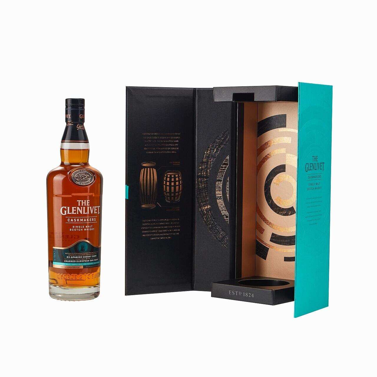 Premium spirits gift box with a whisky bottle held in a custom EVA and paperboard insert