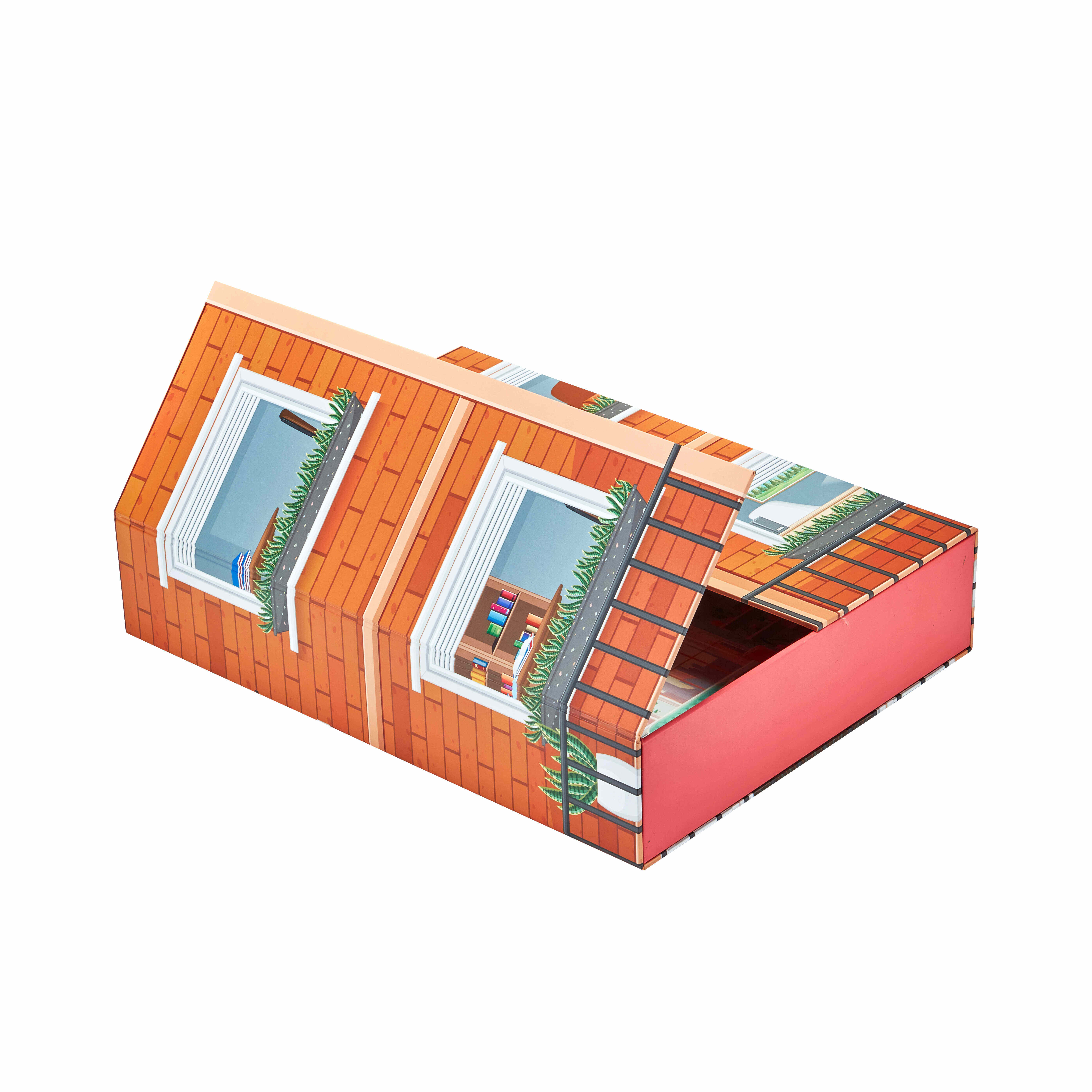 Custom Double Door Magnetic Rigid Box with House-Themed Printed Design