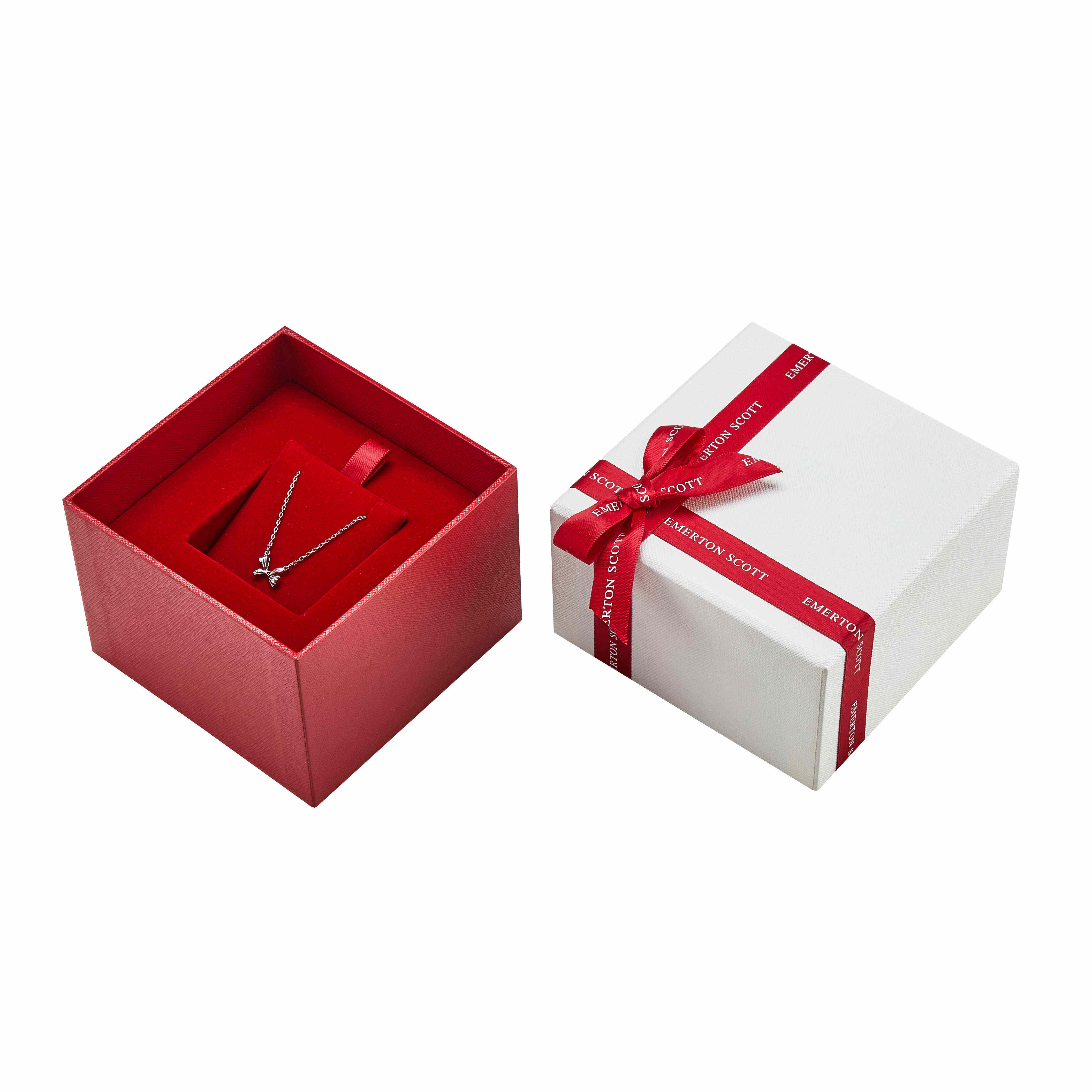 Luxury Custom Red & White Rigid Lid and Base Jewelry Box with Ribbon Bow