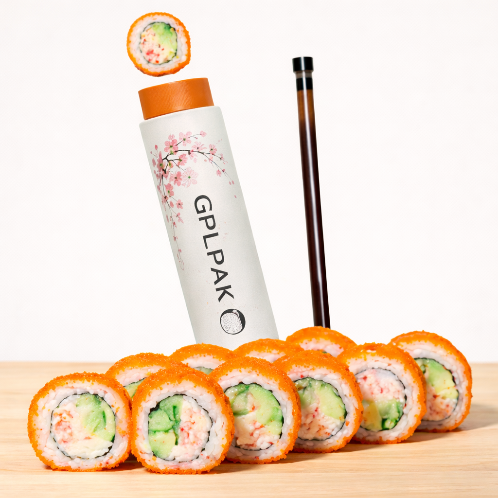 Sushi push pop roll packaging with paper tube and sauce tube
