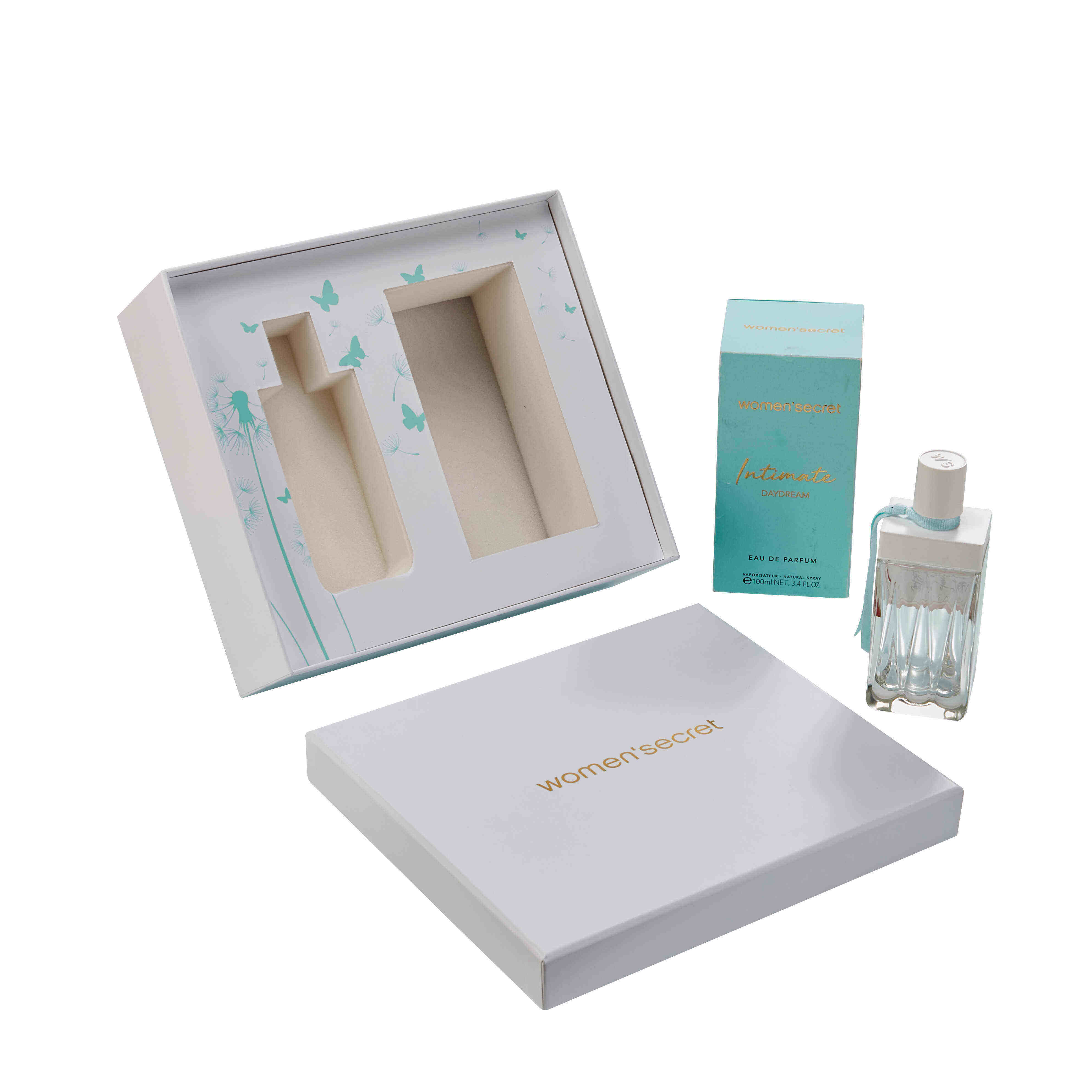 White Skincare Rigid Lid and Base Box with White EVA Wrapped Insert & Ribbon Bow