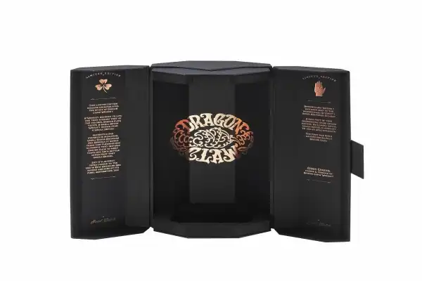 Customised Print Spot Uv Dragon-Inspired Embossing Hexagonal Rigid Cardboard Black Paper Wine Bottle Box Packaing 