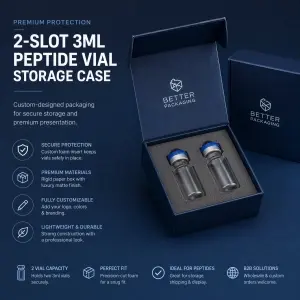 2 Slot 3 ml Vial Case: Custom Peptide Vial Storage Box with Foam Insert for Safe Transport