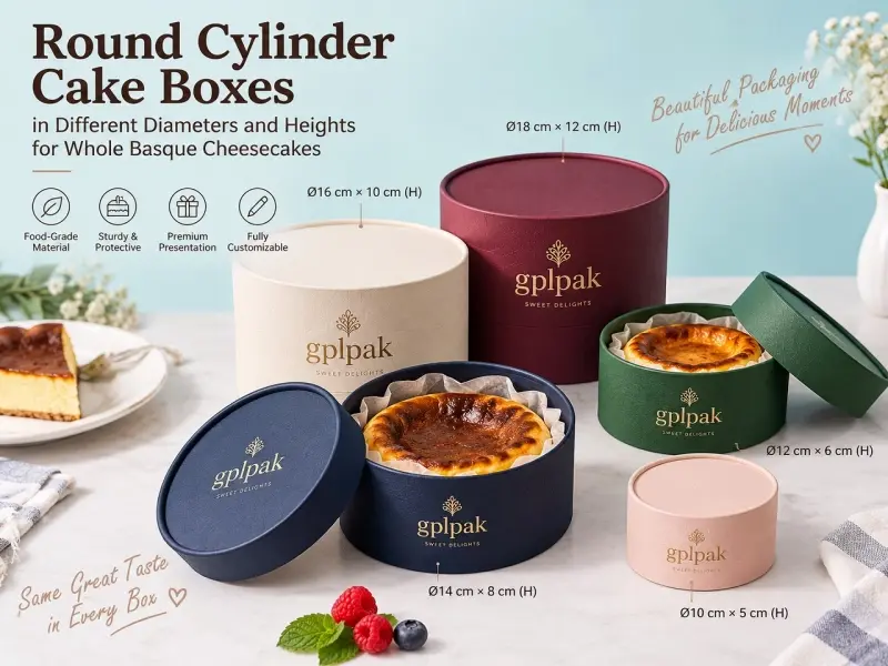 Custom Round Cylinder Single CupCake Box Individual for Whole Basque Cheesecake – Food-Grade, Oven-Safe & Branded