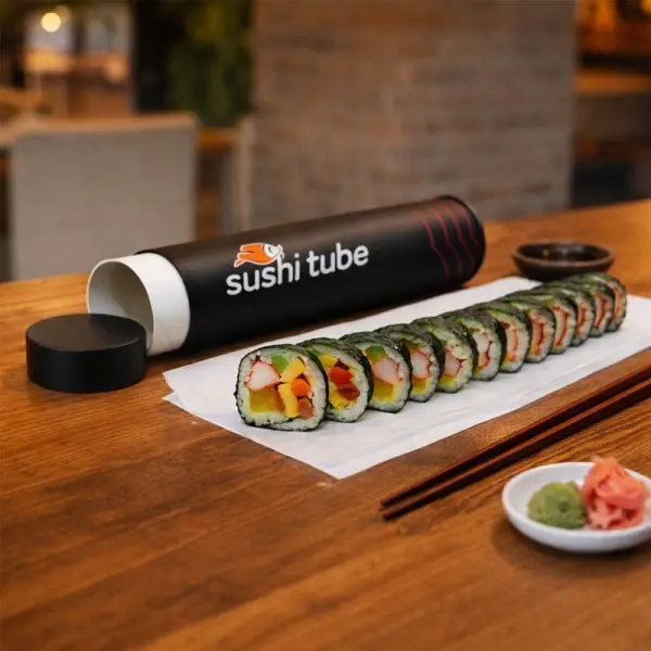 Ready Mould Sushi Burrito Tube Cylinder Push pop Up Roll Packaging Pushpop Verpackung Sushi Boxes with Soy Sauce Bottles