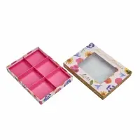 Pink Floral Printed Rigid Lid and Base Box with PVC Window | Elegant Gift Box with Divider for Cookies & Candies