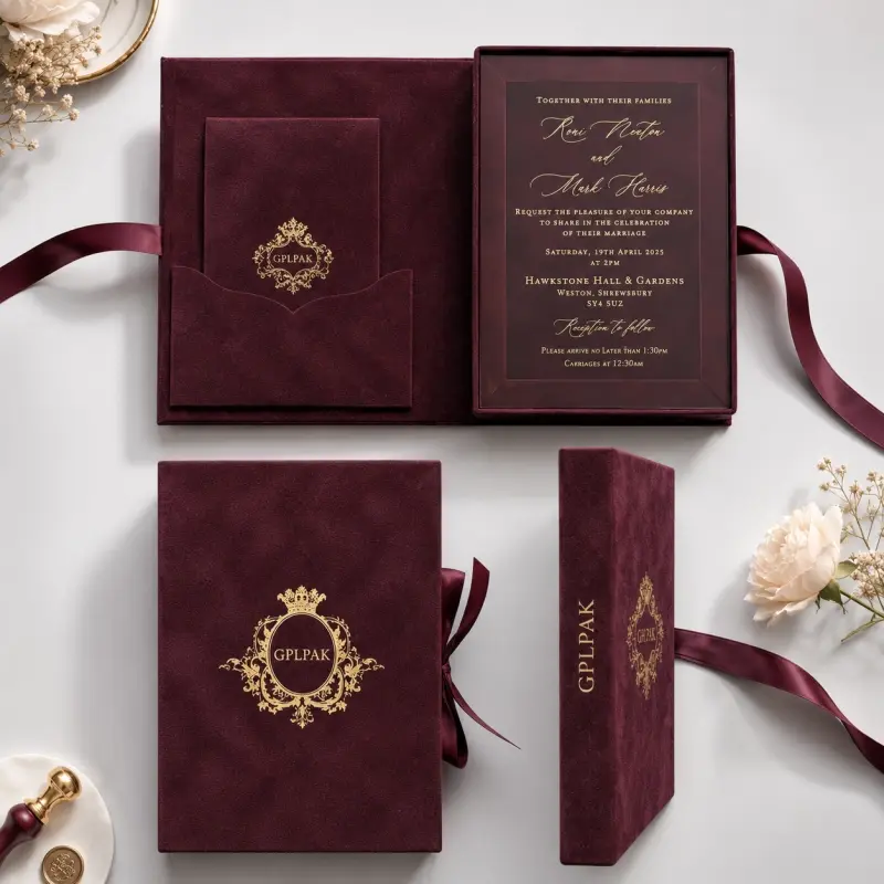 Custom Luxury Velvet Wedding Invitation Gift Box
