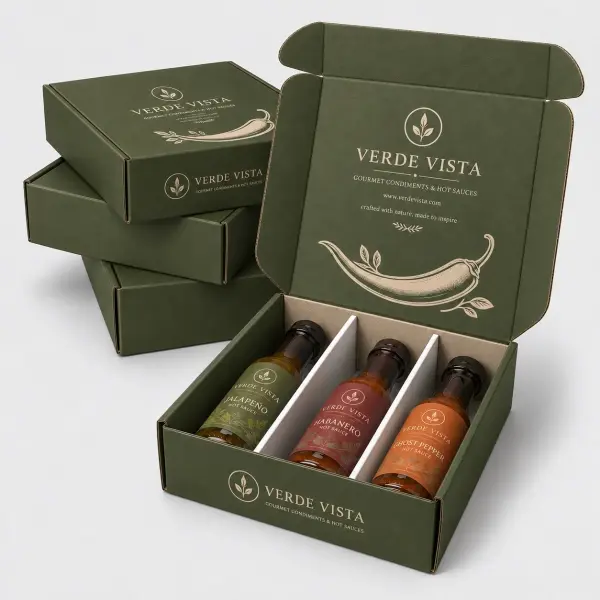 Custom Hot Sauce Packaging Box for 3 Bottles | Printed Corrugated Gift Set