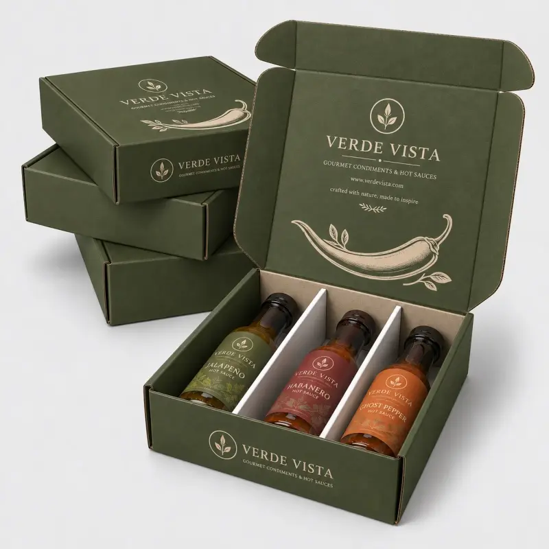 Custom Hot Sauce Packaging Box for 3 Bottles | Printed Corrugated Gift Set