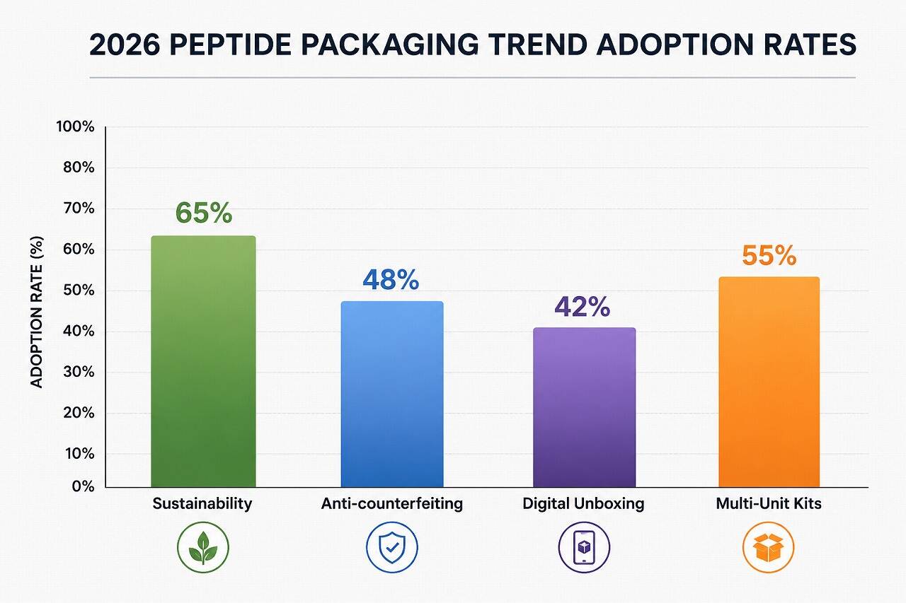 Bar chart showing 2026 peptide packaging trend adoption rates