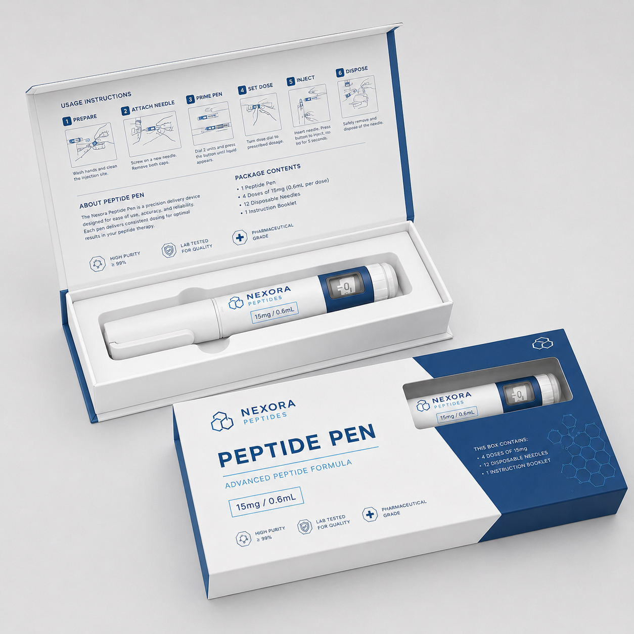 Peptide pen packaging box with custom branding and insert