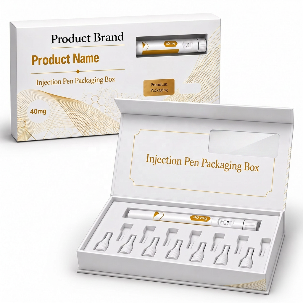 Book-style magnetic peptide pen packaging box with custom insert slot