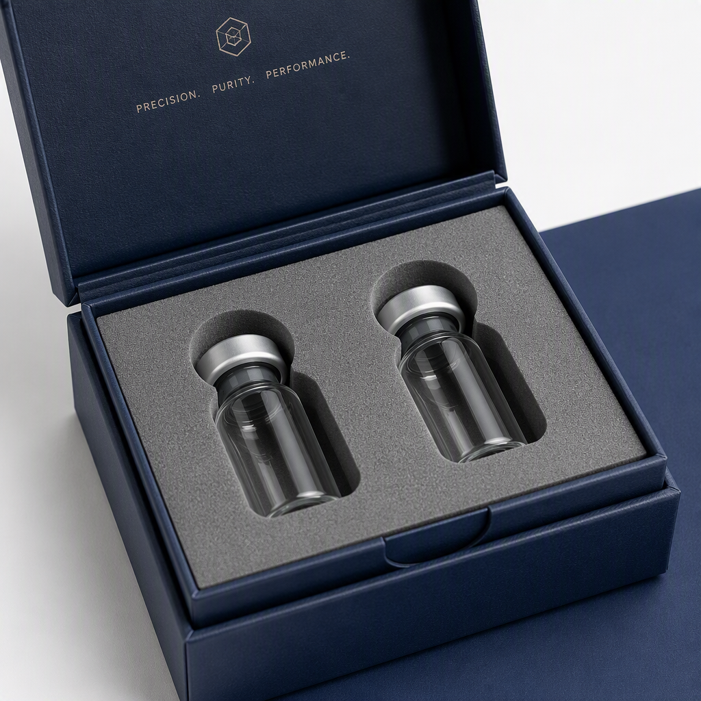 Opened 2 slot 3 ml vial case showing precision-cut foam insert with two glass vials