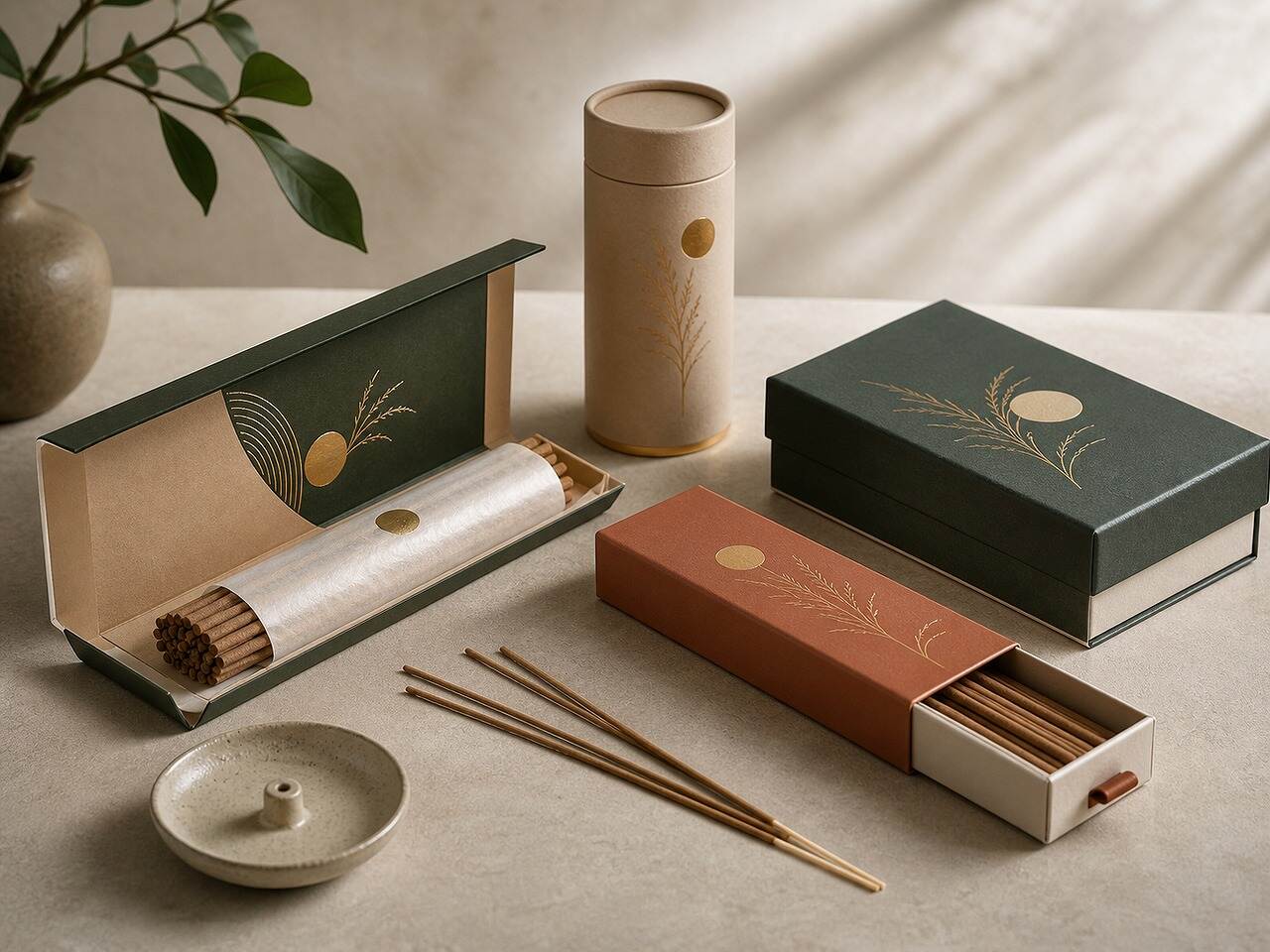 Custom incense stick packaging in folding, drawer, rigid and tube box styles