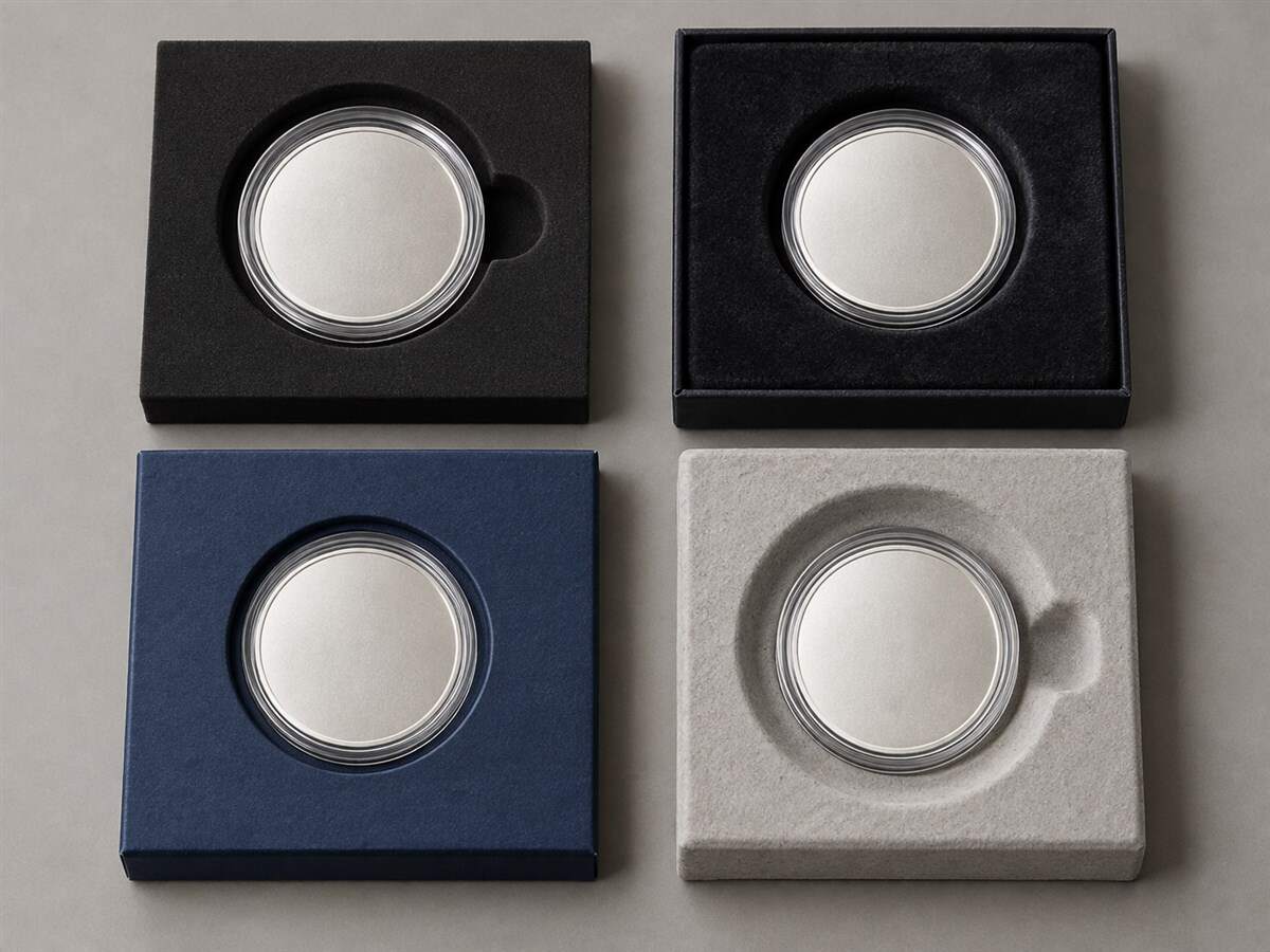 Comparison of EVA, flocked foam, paperboard and molded fiber inserts for custom coin presentation boxes Comparison of EVA, flocked foam, paperboard and molded fiber inserts for custom coin presentation boxes