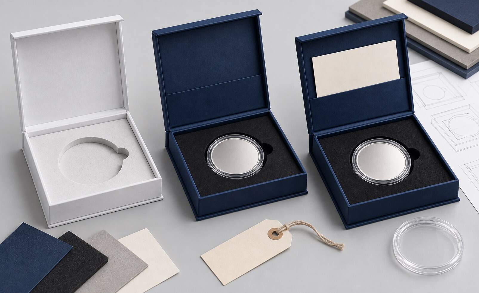 Structural mock-up, appearance sample and production-intent custom commemorative coin presentation box